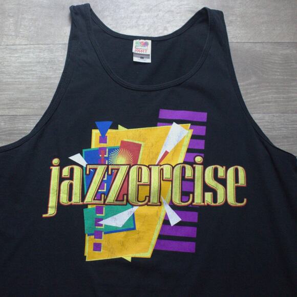 Vintage 90's JAZZERCISE Black Tank Top Shirt XL - Picture 1 of 4